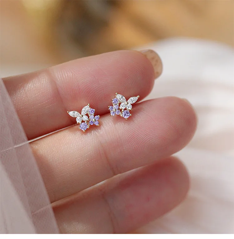 

Women Fashion New Arrivals Exquisite Minimalist s Zircon Butterfly Earrings Lavender Purple Rhinestone Earrings Jewelry, Like picture