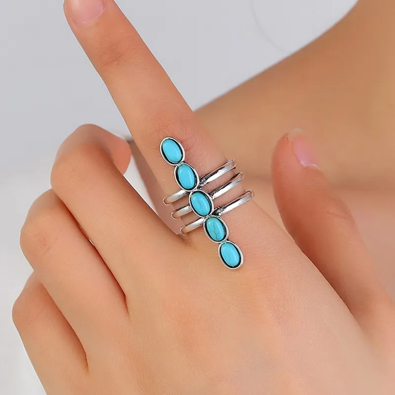 

Western Gifts vertical turquoise beads rings For girl