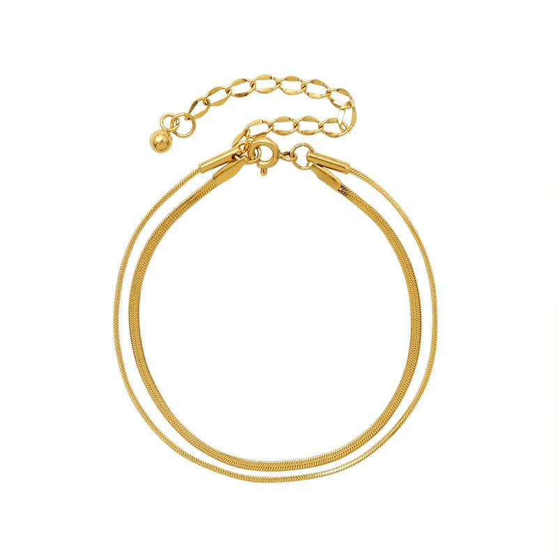 

2021 Hot Sale Ins Gold Stainless Steel Bracelet Double Layered Flat Snake Chain Thiny Thin Fashion Retro Titanium Jewelry Women