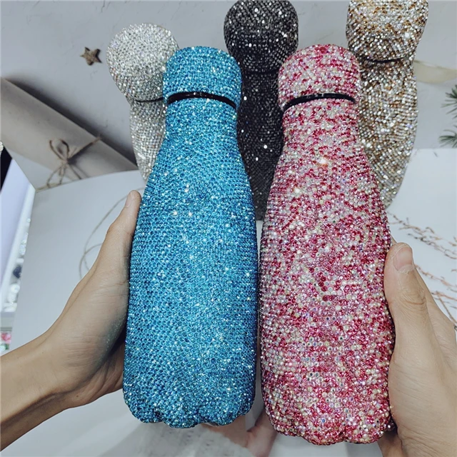 

Luxurious Diamond Bling Stainless Steel Water Bottles With Double Wall Insulated Thermo Bottle Drink Cup Cola Shape Vacuum Flask, Multiple colors