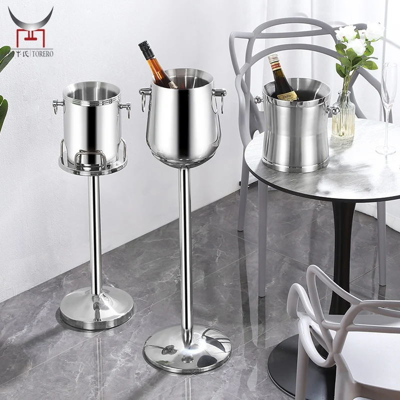 

Stainless Steel Free Standing Ice Bucket Beverage Tub On Stand Drink Beer Wine Coolers & Cellar Chiller Kitchenware Bar Ware