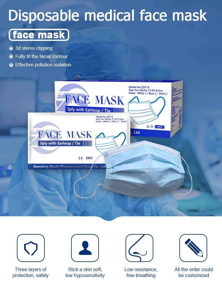Medical grade CE certified Face Mask 3 ply disposable earloop face mask - KingCare | KingCare.net