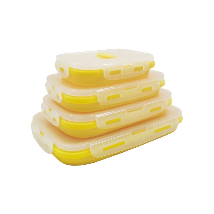 

Good Quality 350/500/800/1200 Ml Silicone Rectangle Collapsible Lunch Box 4 Pieces