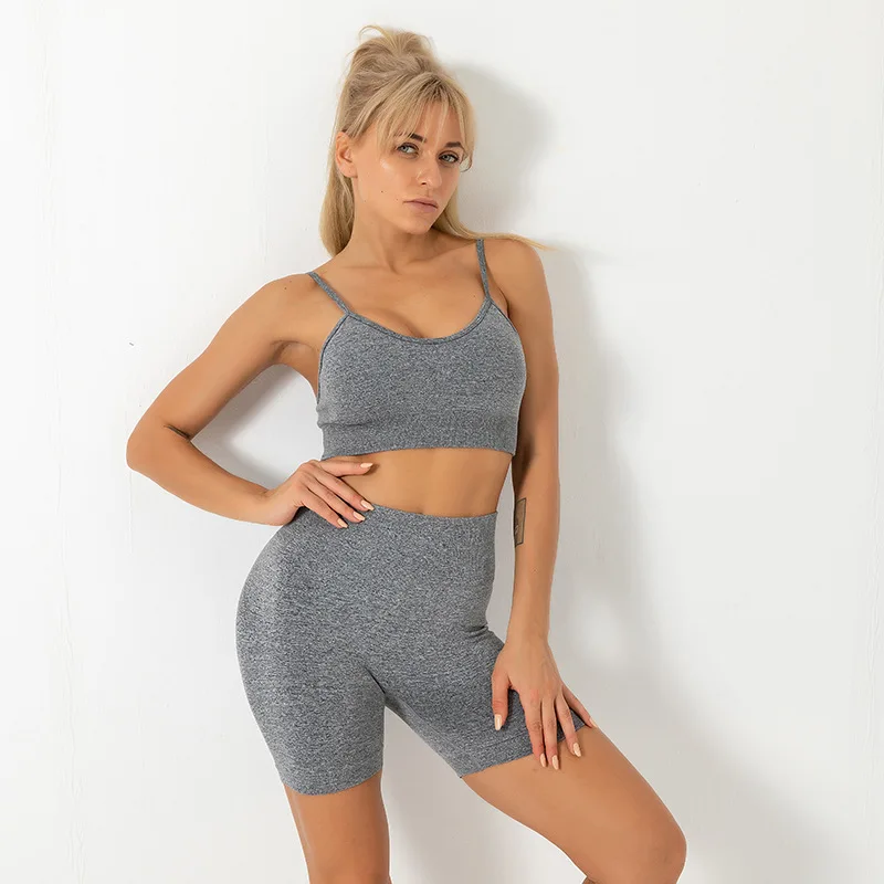 

Wholesale summer yoga shorts sets yoga booty gym shorts & bra seamless yoga set