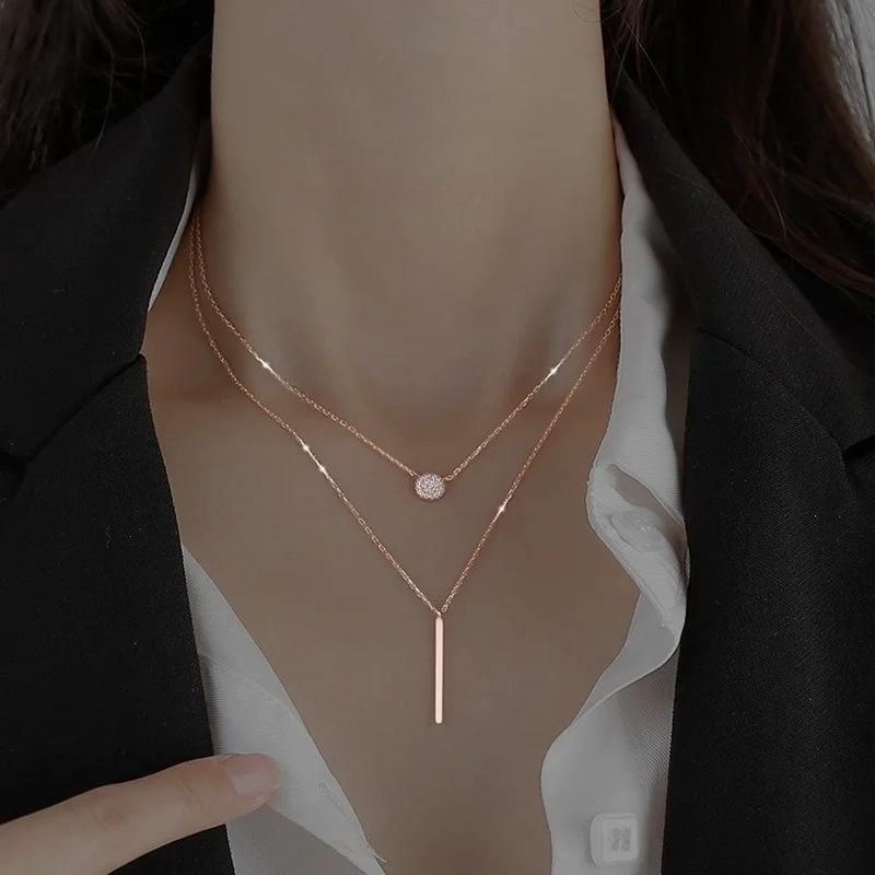 

925 Sterling Silver Gold Color Necklace for Women Zirconia Pendant Long Strip Chain Clavicle Female Birthday Party Fine Jewelry
