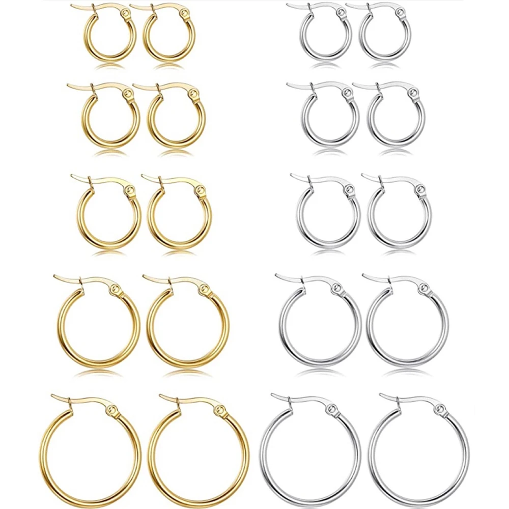 SC New Arrival Trendy Gold Plated Earrings Pure Color Sliver Stainless Steel Earrings Simple Round Wire Hoop Earrings for Women