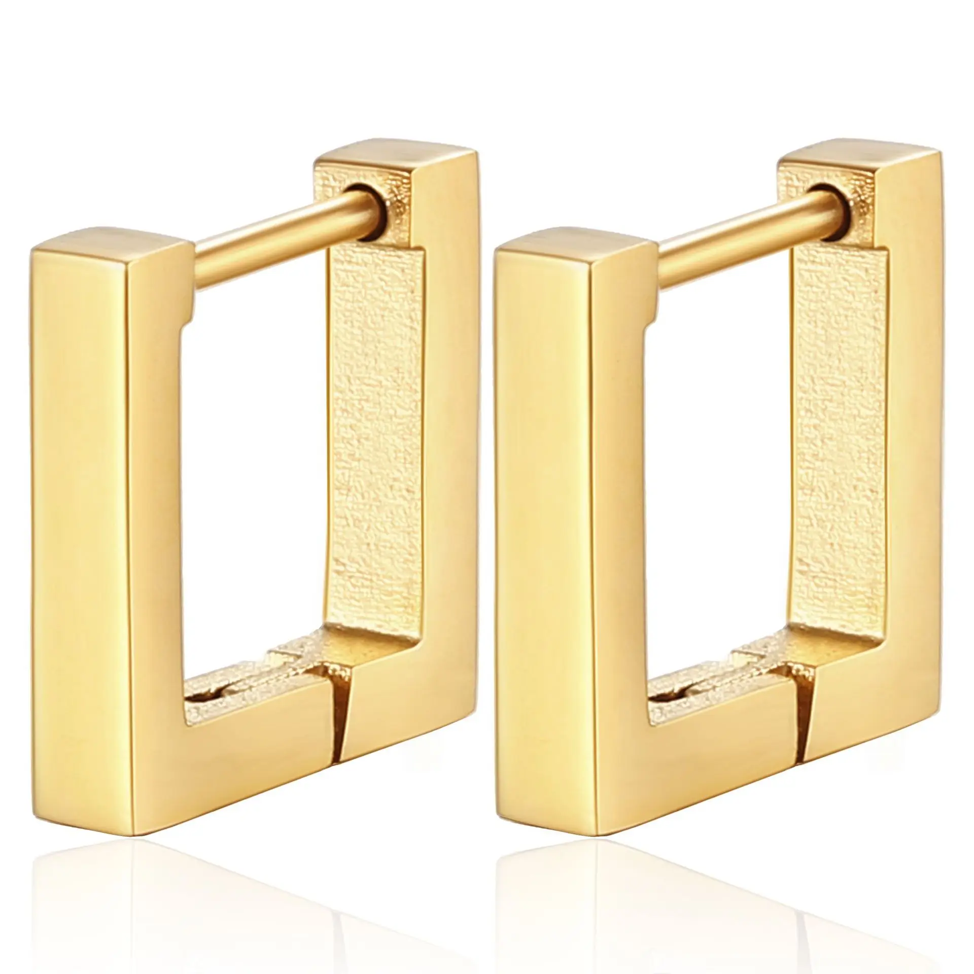 

High Quality Geometric Square Small Hoop Gold Stainless Steel Earrings For Women Ladies Young, Gold/ rhodium/ black