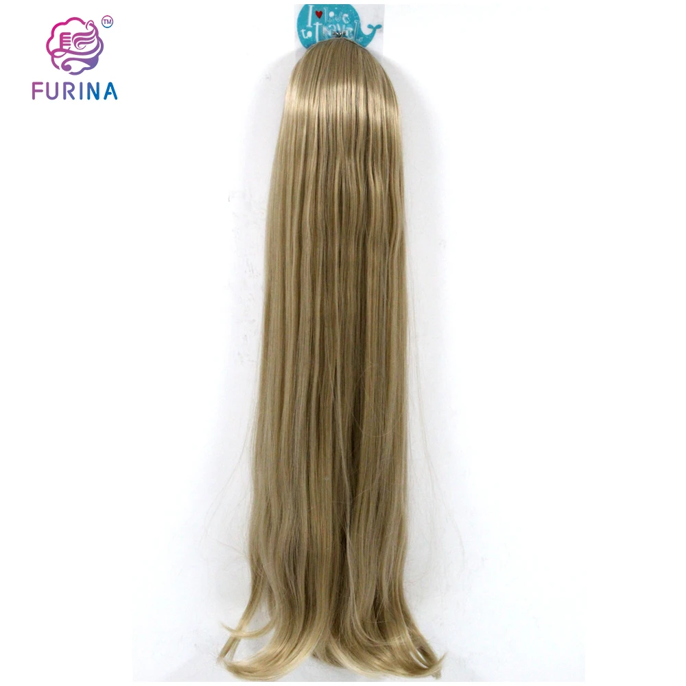 

White women 26'' 180G ponytail hair extension long straight wrap around synthetic ponytails, Pure colors are available
