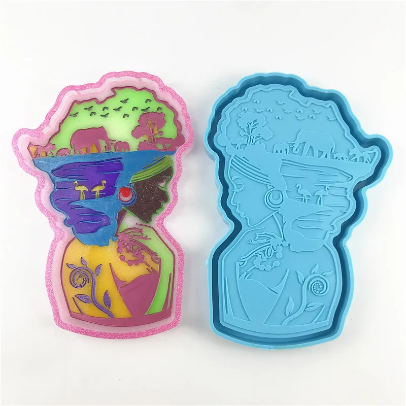 

5281 High Maintenance Afro Godness Rolling Tray Silicone Mold for Resin Mold Diy Handmade, Random