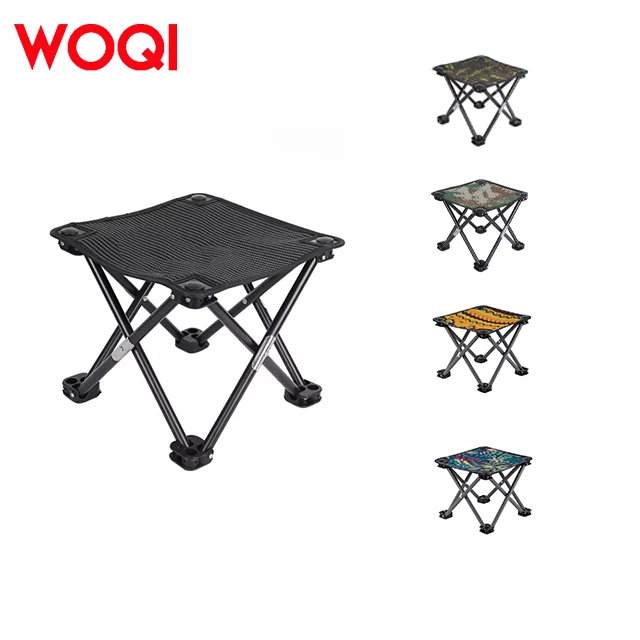 WOQI Hot Selling Lightweight Metal Folding Fishing Step Stool Convenient Carry Seat Chair for Outdoor Picnic Beach Camping