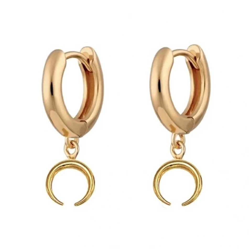 

wholesale nice jewelry gift 18k gold plated classic horn drop earrings fashion 925 sterling silver huggie hoop earrings