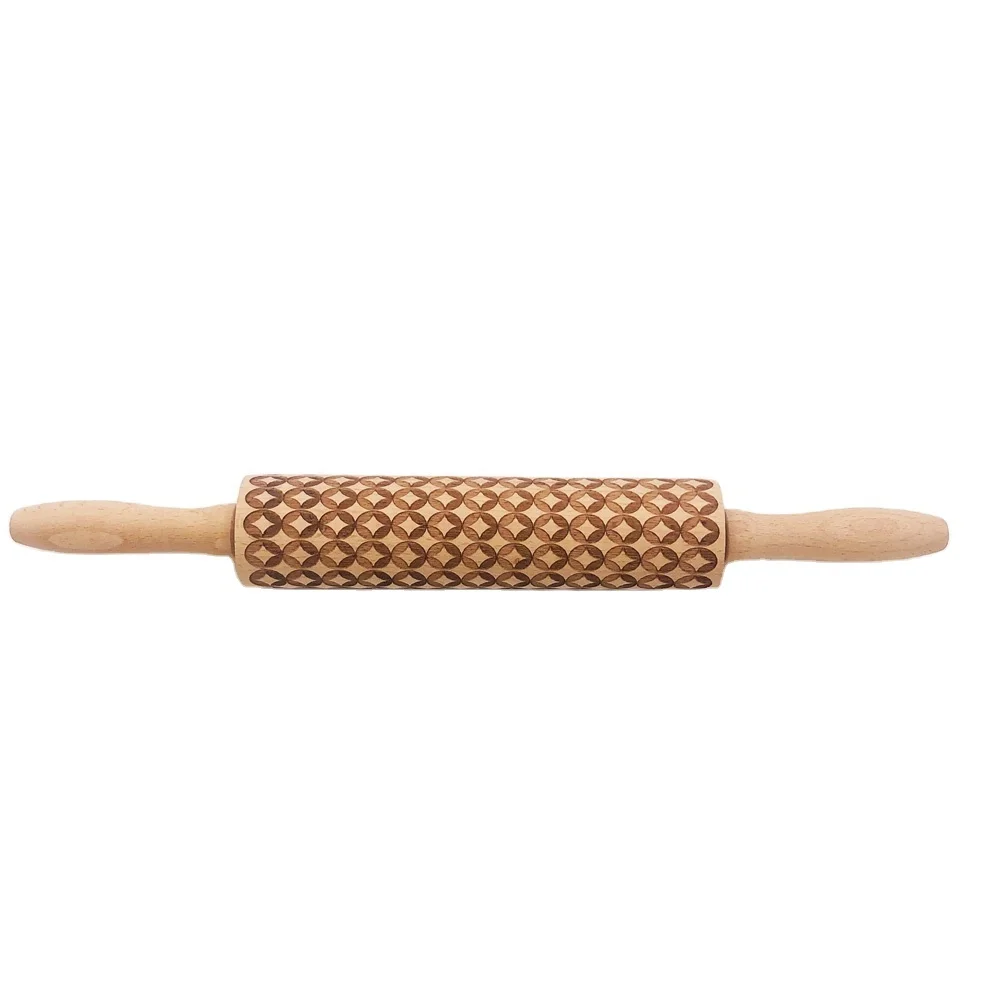 

2020 Amazon hot sale custom logo christmas embossing wood rolling pin, Natural