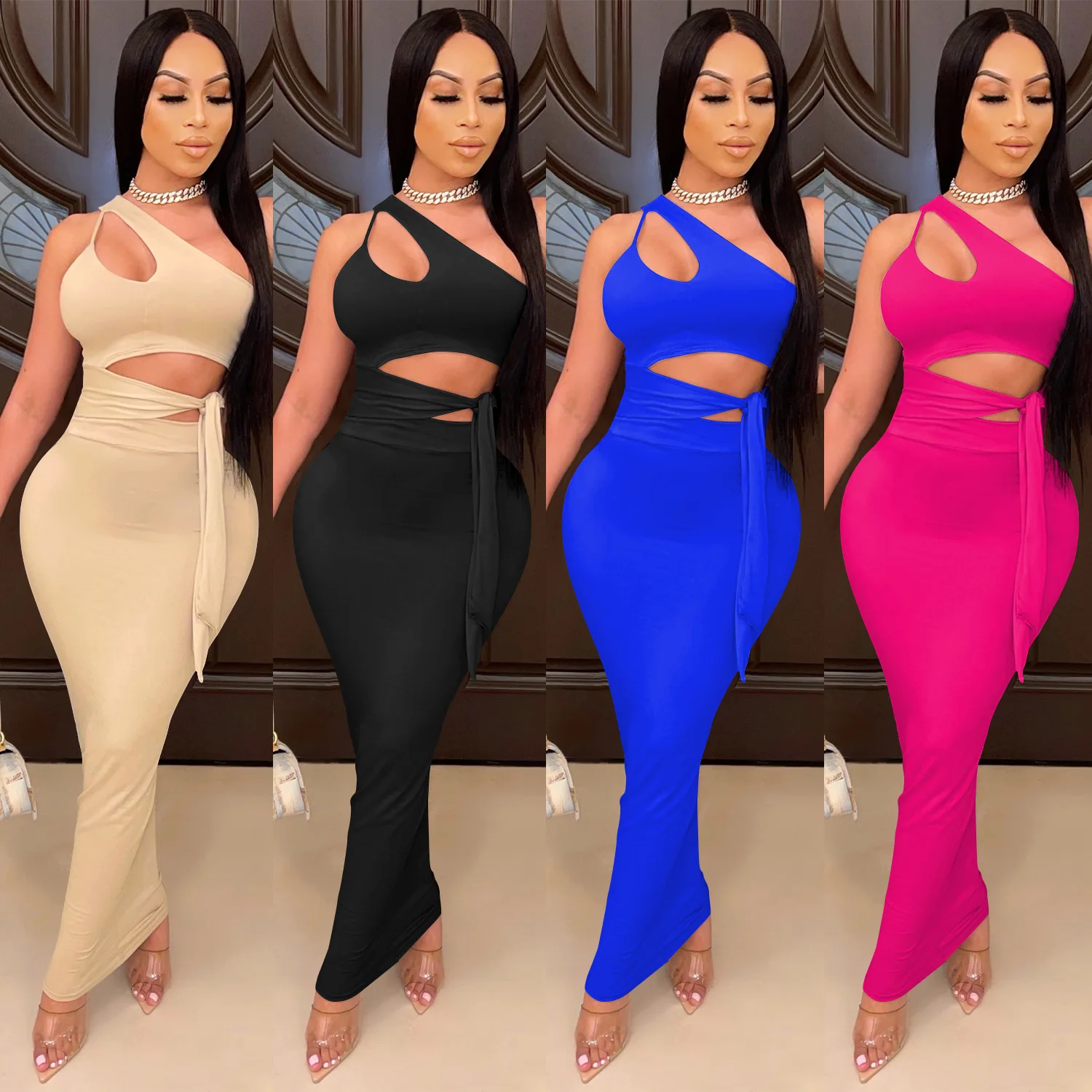 

MIYU 2021g Bandage dress V Neck Maxi Dresses Casual Dress Club Women Dresses