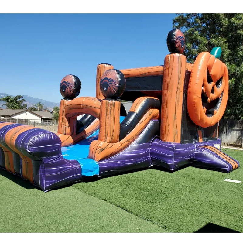 

Scary Inflatable Halloween Bouncer Pumpkin Combo Jumper With Slide For Halloween Festivities, Customized color