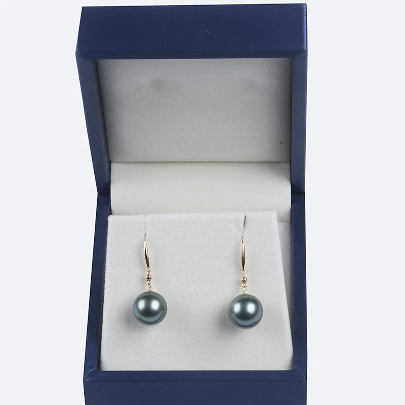 

wholesale 18k gold jewelry 11-12mm round Tahitian Pearl Earring, Black (customized)