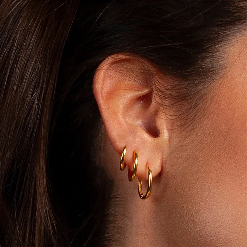 

Minimalist 14K Stainless Steel 3MM width Round Earrings Hypoallergenic Jewelry Statement Hoop Earrings YF3151