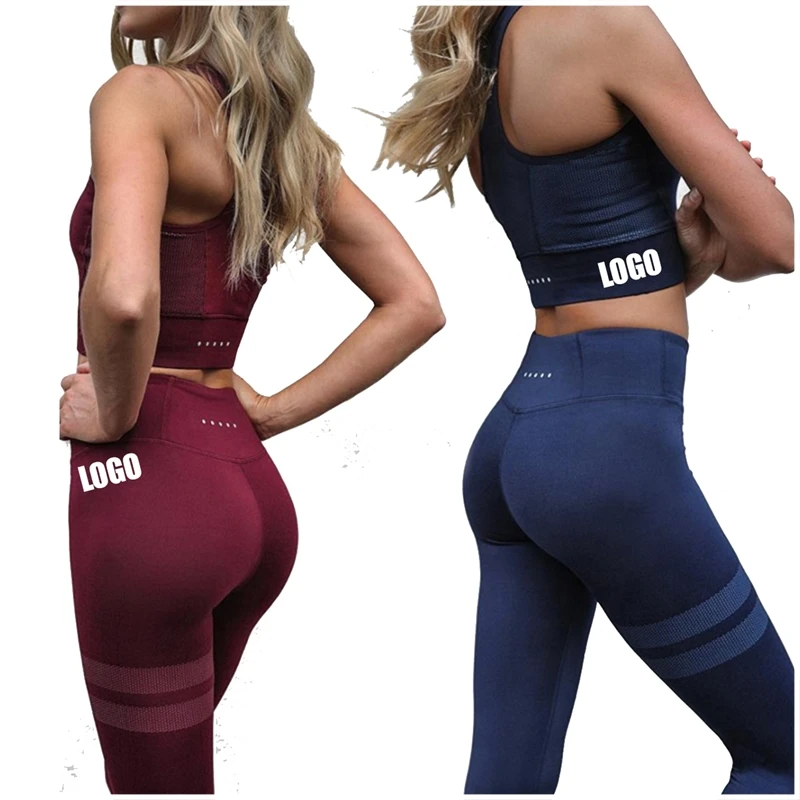 

Custom Logo Women High Waist Sport Wear Leggings Fitness Running Gym Activewear Two Piece Set Seamless Yoga Set, Customized colors