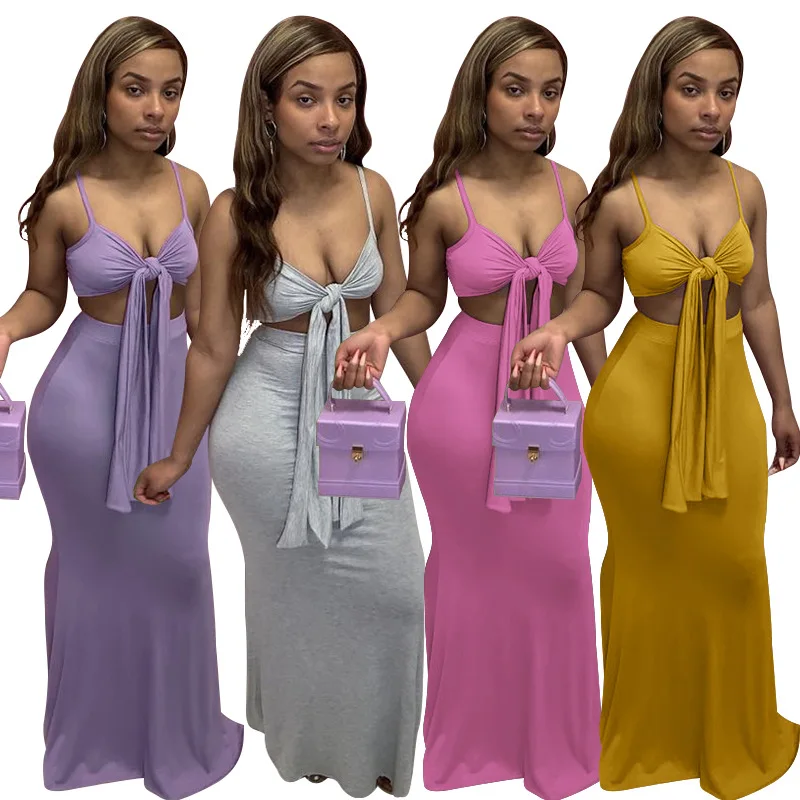 

Fashion summer new style sling wrapped chest halter bow sexy bodycon dress women 2021