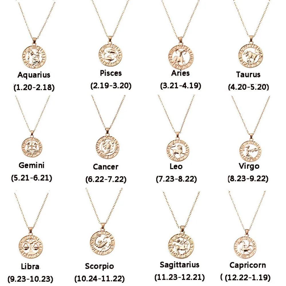 

18K Gold Plated Stainless Steel 12 Constellations Horoscope Necklace Charm Cancer Zodiac Sign Necklace for Birthday