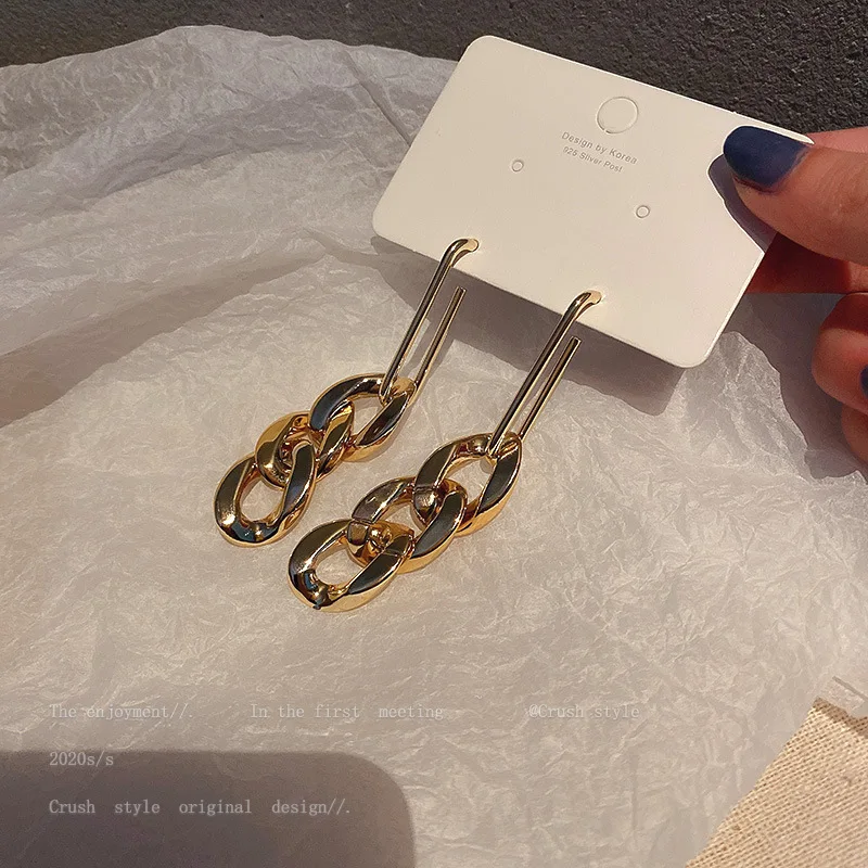 

new statement gold drop link chain earrings