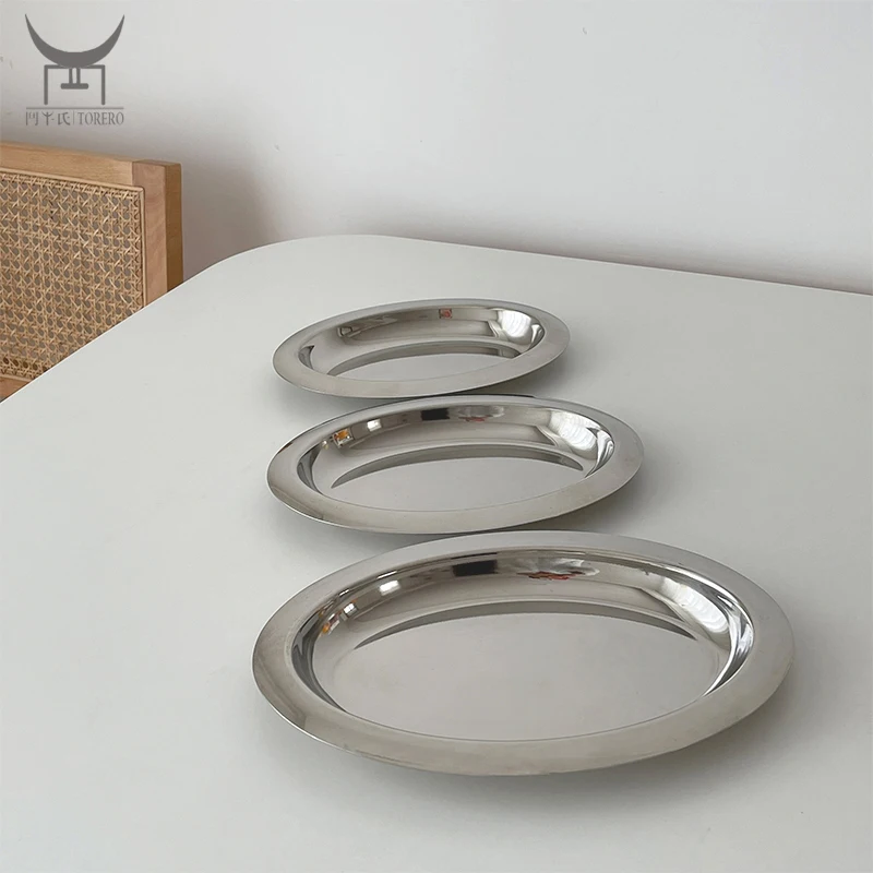 

Ellipse metal food plates food serving dish stainless steel dinner plates food plate dish bread dishes tray