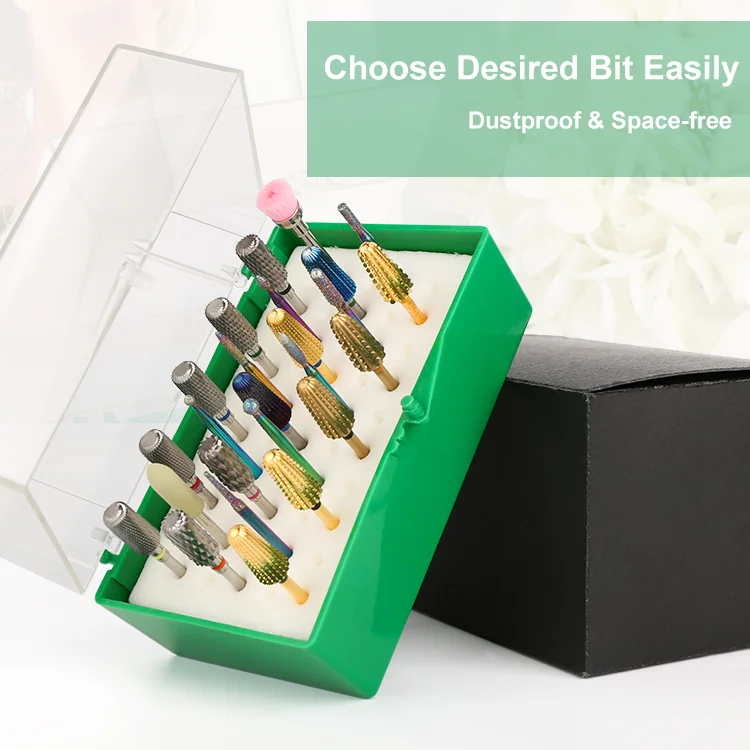 

2022 Belle Custom 50 Holes Nail Drill Bits Box Anti-shake With Sponge Storage Bin for Nail Art Drill Bits Storage, Green