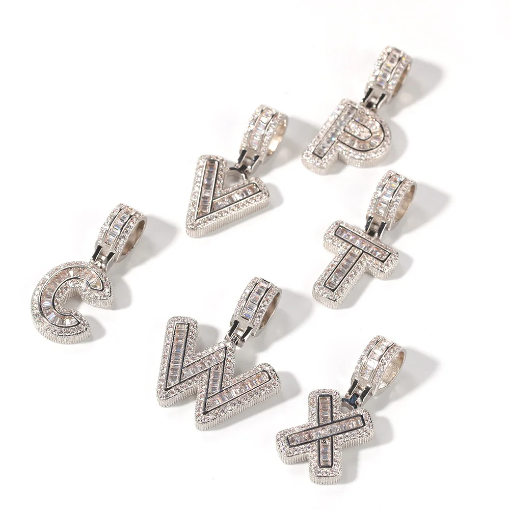 

High Grade Fashion New crystal zircon A to Z letter Pendant Gold Silver 12mm cuban link gold necklace