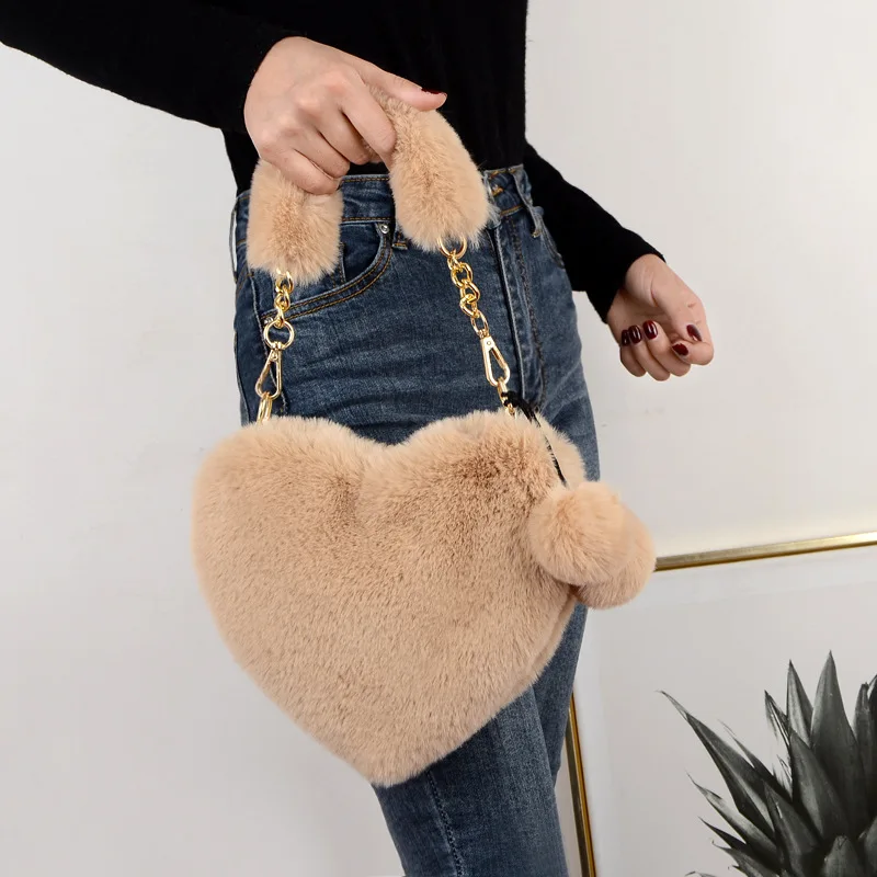 

Winter Fashion Plush Leather Chain Shoulder Messenger Bag Ladies Crossbody Bag Soft Faux Fur Handbags For Women, Accept customizable color