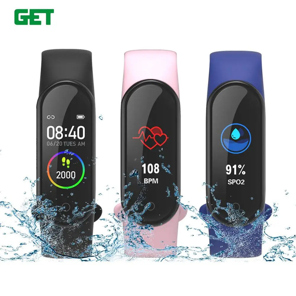 

GET Best Seller M4 band Ip67 Waterproof Watch App Download Blood Pressure Instructions Watch Smart Bracelet, Black.blue;red;pink