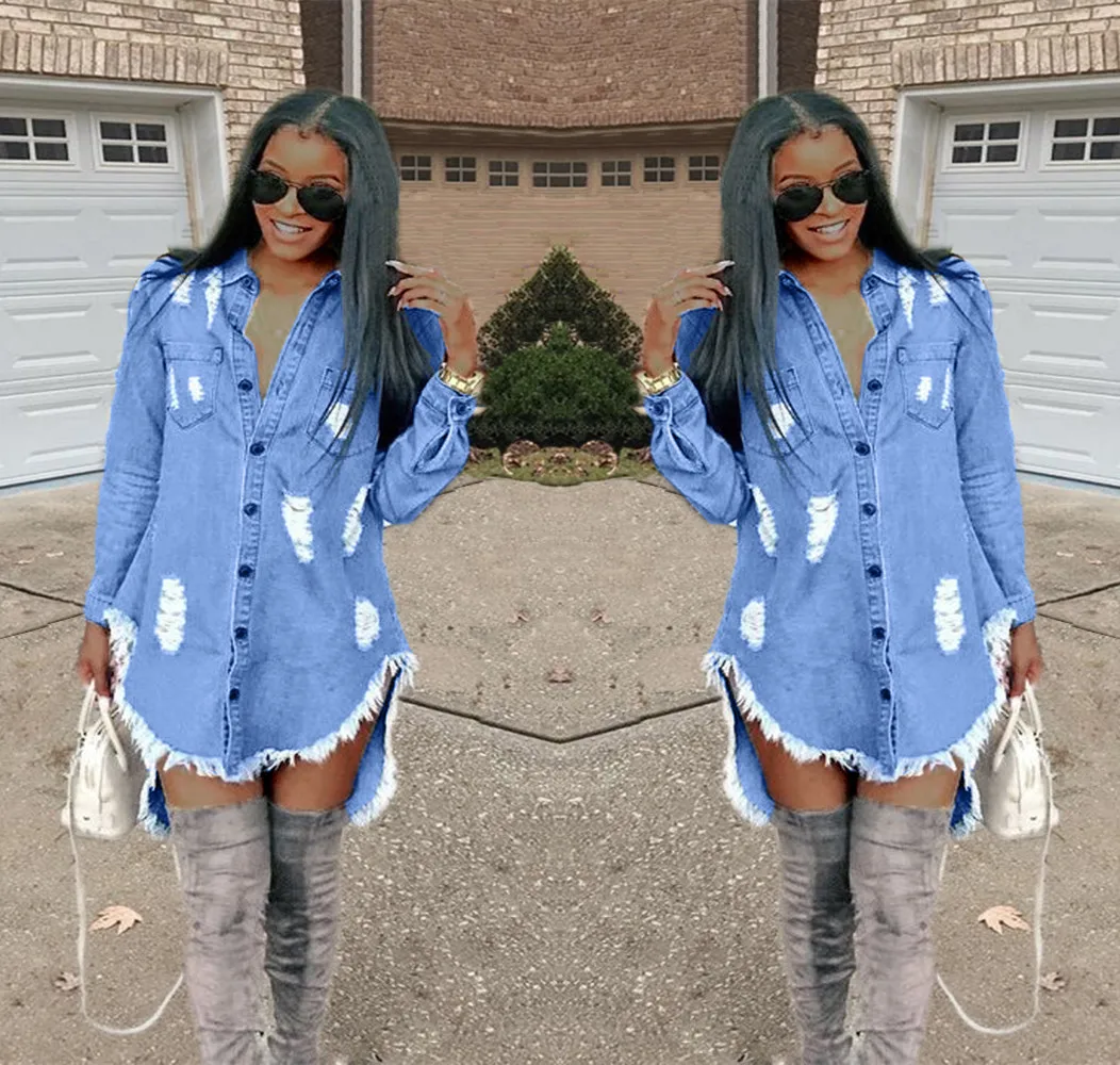 

2020 Hot Sale Wholesale Ripped Women Girls Lady Denim Jeans Dress