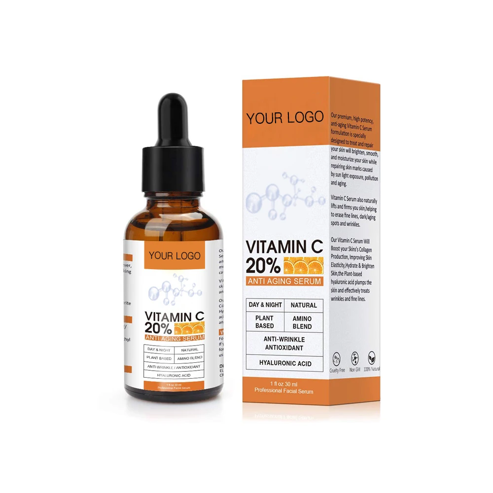 

Hot Sale Top Premium Organic 25% vitamin C Hyaluronic Acid Brightening Botanic Whitening Face Serum Vitamin C
