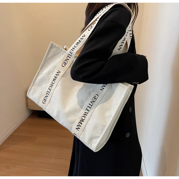 

GW New Bags Striped Suede Tote Bag High Capacity Casual Tote Bag