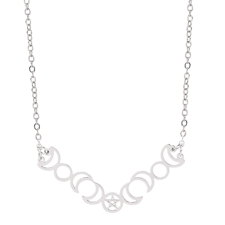 

2020 Sun Moon Pentagram Stainless Steel Silver Color Necklaces Women Witchcraft Statement Necklace Jewelry
