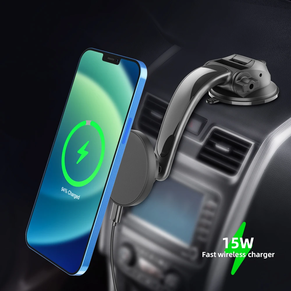 

2021 New Arrivals 15W Qi Fast Charging Car Wireless Charger Phone Holder Car Dashboard Magnetic Car Phone Holder