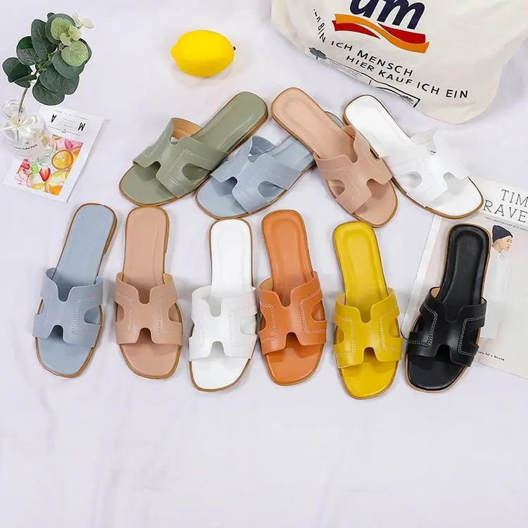 

Ladies Shoes Flat Casual Fashion H Belt Slipper Sandalias De Nina Leather Women Beach Sandals Outdoor Casual One Thong Slippers, Picture shows