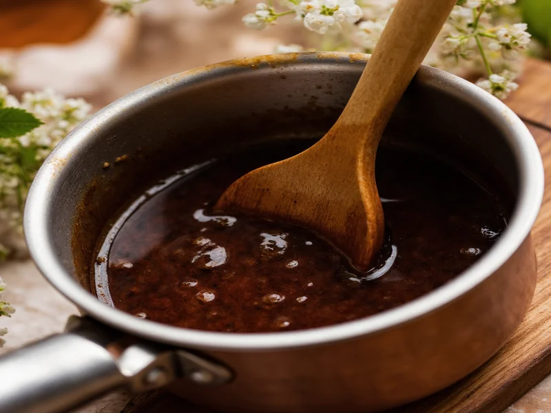 Simmering balsamic vinegar in small saucepan