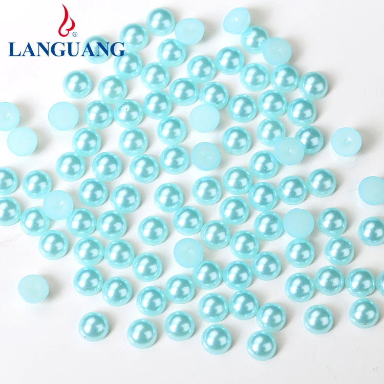 

LanGuang wholesale pearl beads blue ABS plastic decorative pearls round bulk bulk with hole pearls