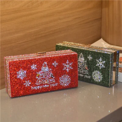

BG-0070 Diamond Personalized Christmas Tree Rhinestone Small Square Bag Shoulder Messenger Ladies Handbags Purses And Handbags, Multi color