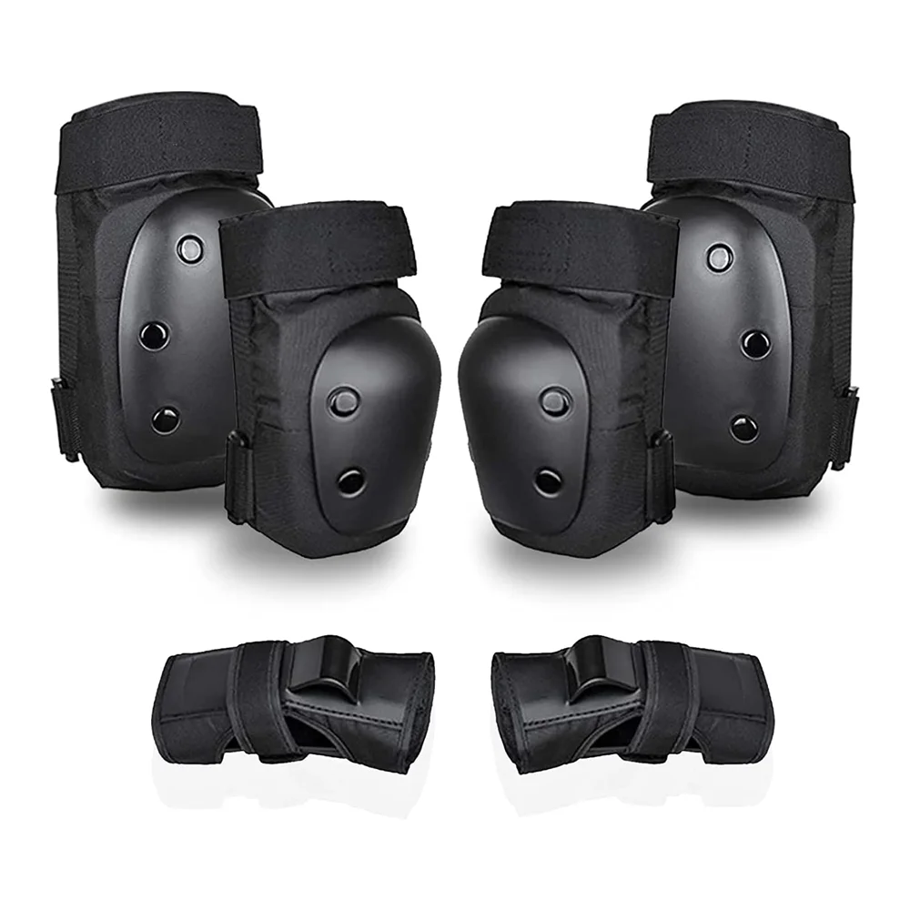 

6 piece sets adult protective gear kneepads and elbow pads bicycle roller skating skateboard skating Sports safety protection, Black