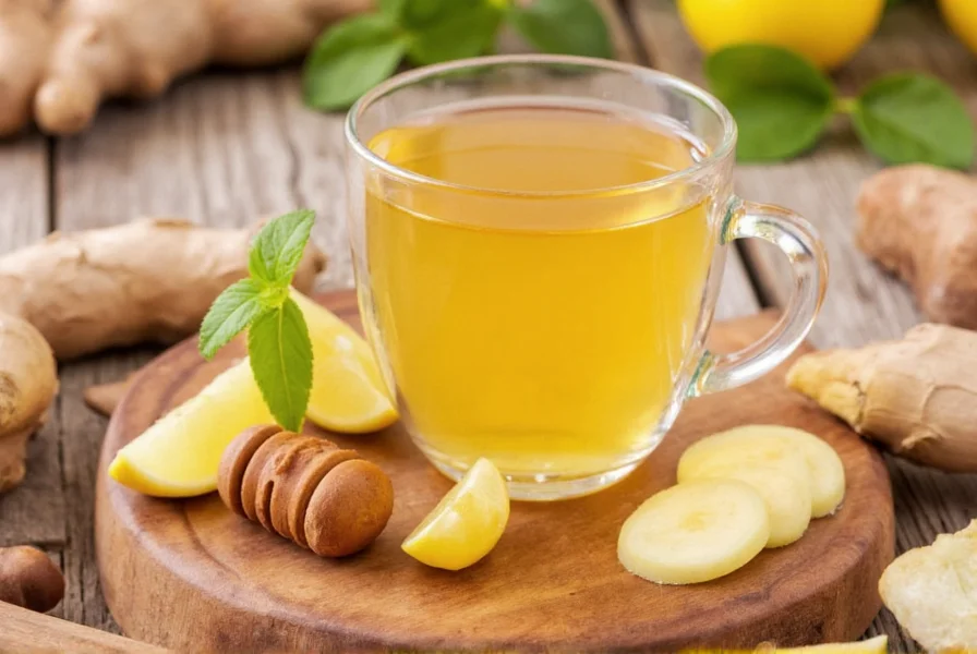 Woman holding ginger honey tea cup with lemon slice, smiling