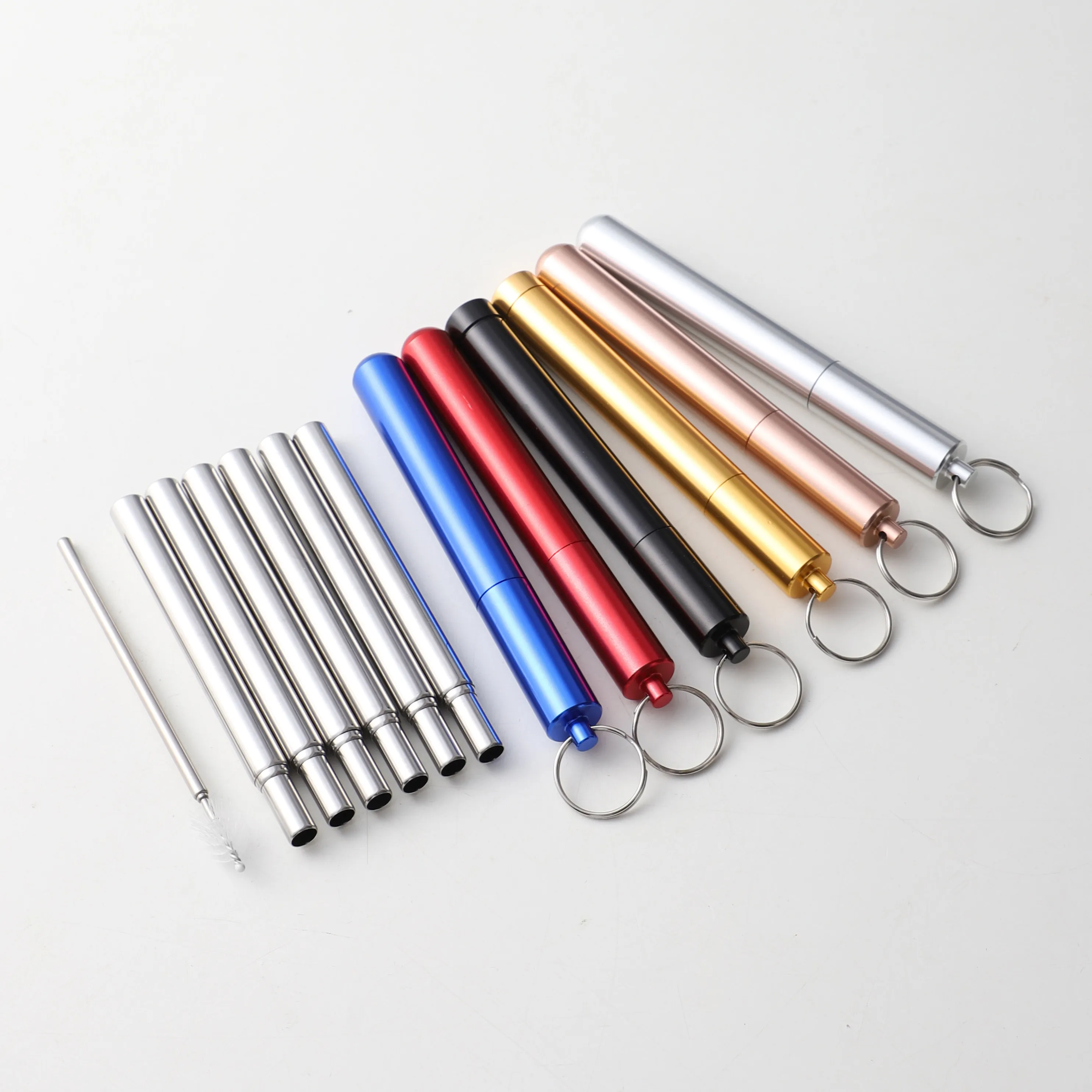 

Eco Friendly Stainless Steel Juice Drinking Straw Flexible Telescopic Collapsible Reusable Custom Metal Straw Set With Case, Customized