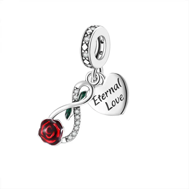 New Charm Plata 925 Sterling Silver Rose Beads for Bracelet Pendant Accessories Fashion Exquisite Jewelry Factory Wholesale DIY