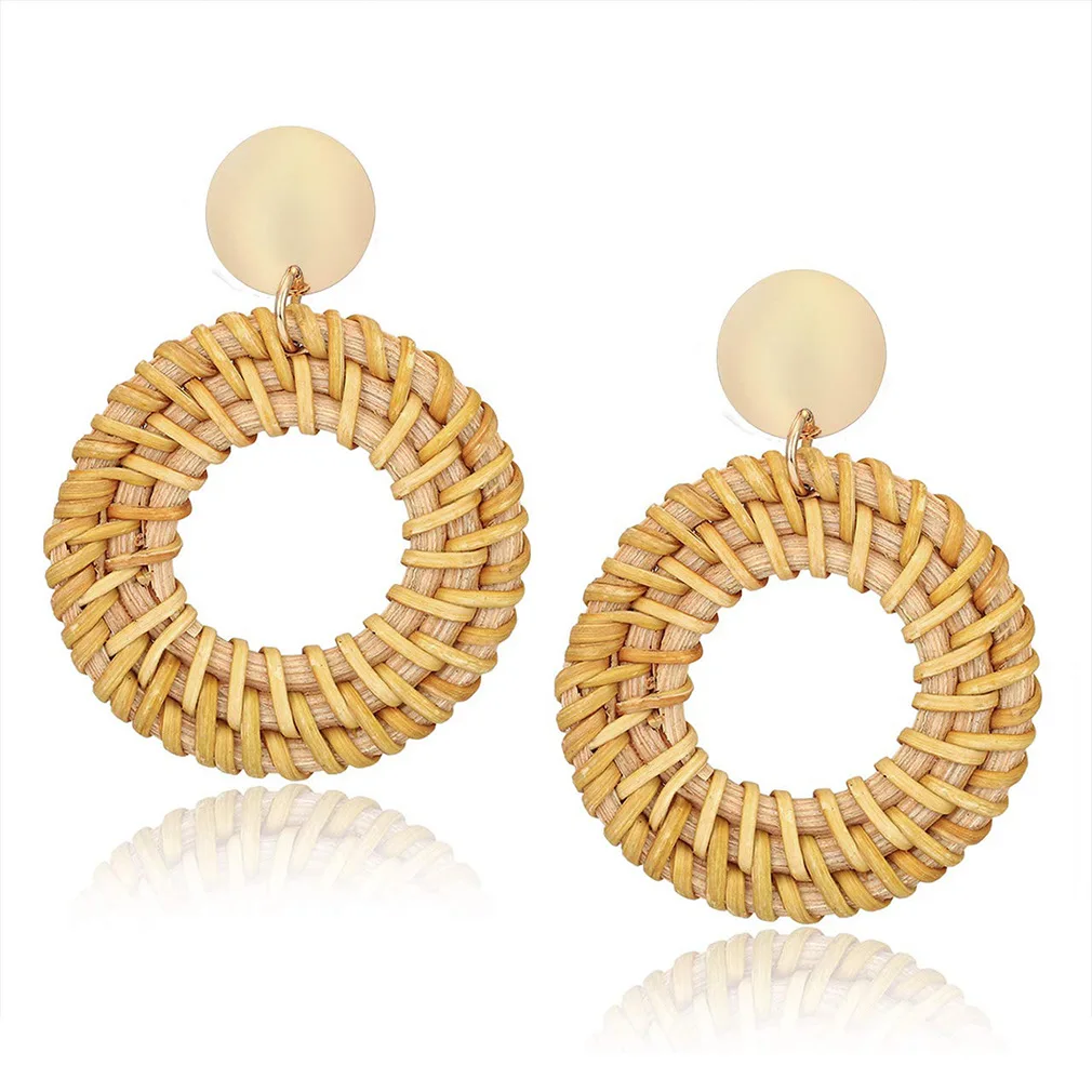 

Ethnic style retro geometric vine hand-woven earrings
