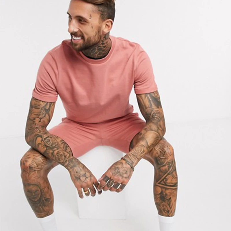 

Summer Wear Breathable Short Tracksuit Set 100% Cotton Mens Sport Sweat Blank Tracksuit