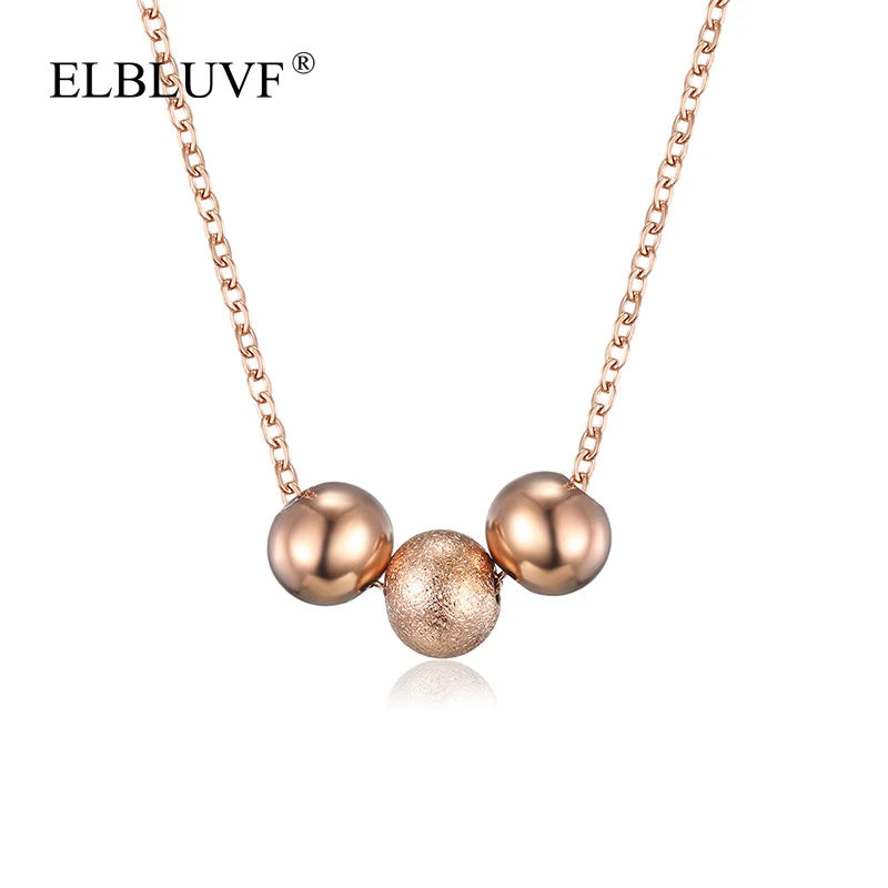 

ELBLUVF Free Shipping Cheap Wholesale Stainless Steel Gold Rose Gold Plated Simple Beads Necklace For Women, Rose gold/gold/silver