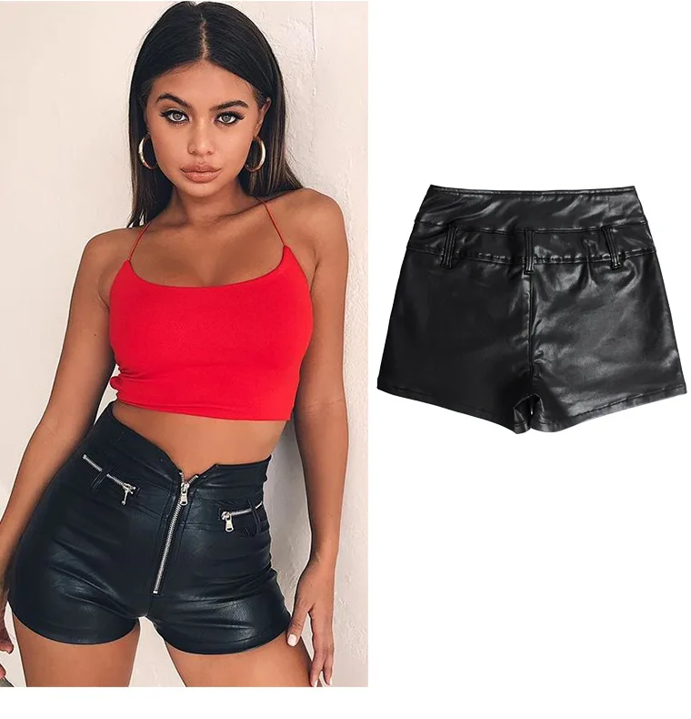 

2021 Wholesale Summer Ladies denim shorts Hot pants vaqueros de verano para mujer close-fitting hip lift pu leather tight pants