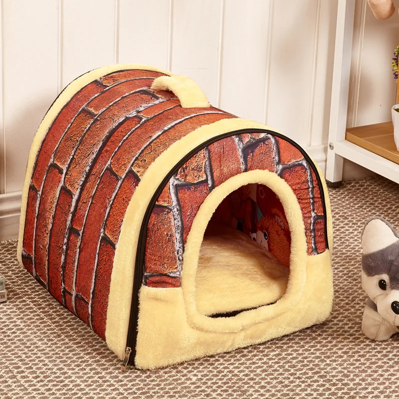 

Crystal Velvet Self-Warming 2 in 1 Foldable Cave House Shape Nest Pet Sleeping Bed for Cats and Small Dogs