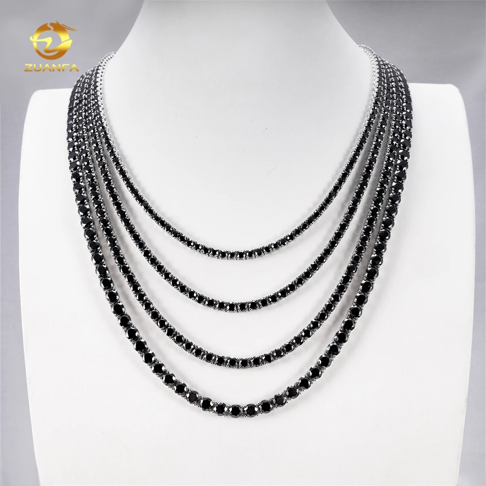 3mm 4mm 5mm Black Moissanite Hip Hop Jewelry 925 Silver Tennis Necklace Iced Out Jewelry Fashion Tennis Chain Bracelet