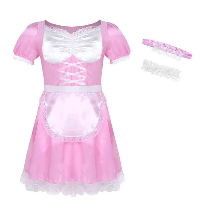 

New Arrived Male Sexy Frilly Satin Crossdressing Lingerie Outfit Set Mens Sissy Maid