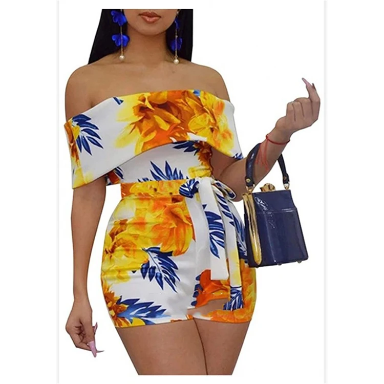 

Summer Off The Shoulder Ruffle Tie Dye Printed One Peice Jumpsuit Women'S Womans Rompers, 2 colors